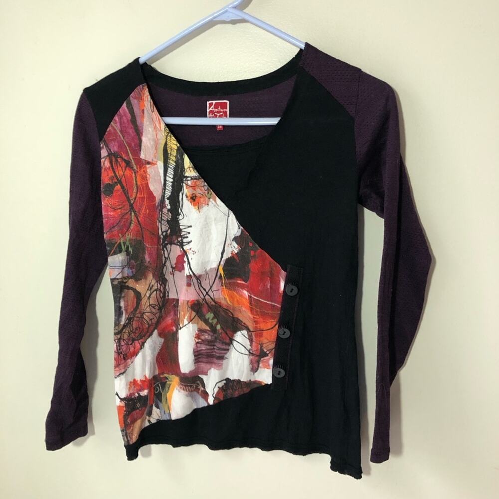 Aventures des toiles artsy long sleeve top womens 36(S) black purple y2k graphic